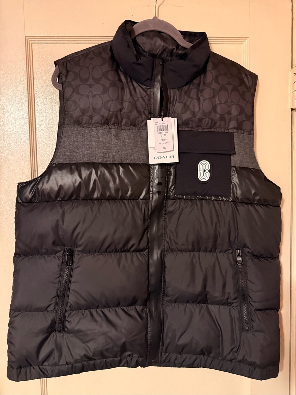 Coach Black Quilted Down Vest with Signature Jacquard Lining